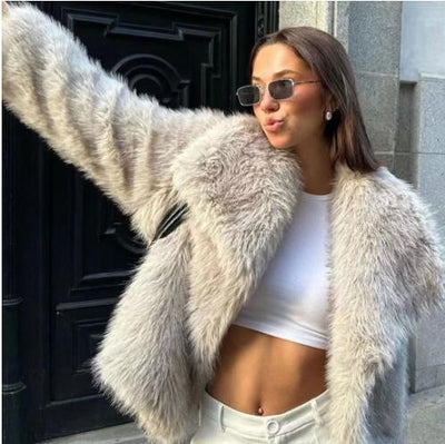 Women’s Warm Plush Lapel Jacket – Winter Outwear