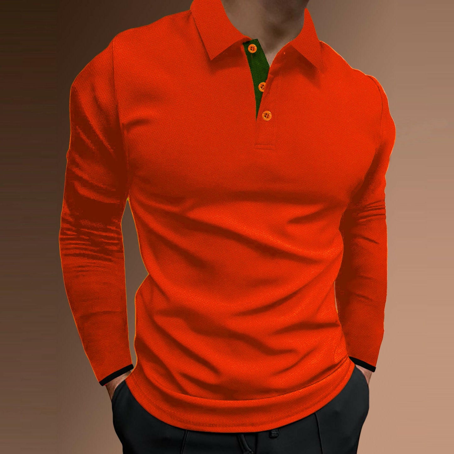 Men's Casual Stand Collar Stretch Vertical Stripe Long Sleeve