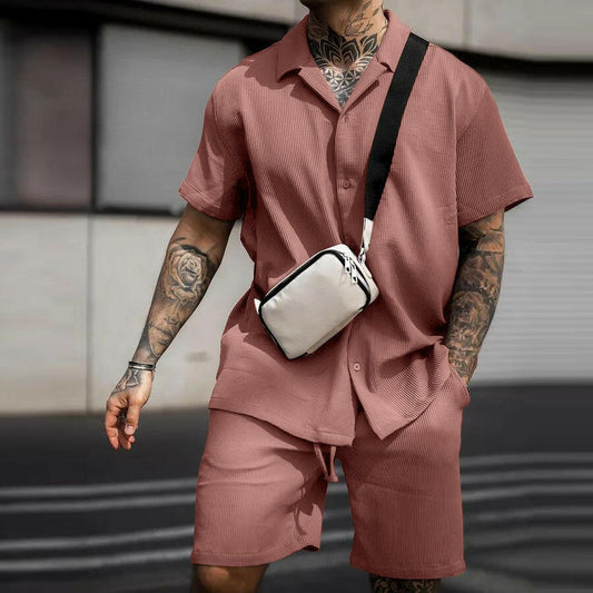 Men's Casual And Comfortable Polo Short-sleeved Shorts Set