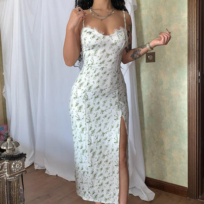 Lace Floral Print Maxi Suspender Dress: Summer Fashion for Women