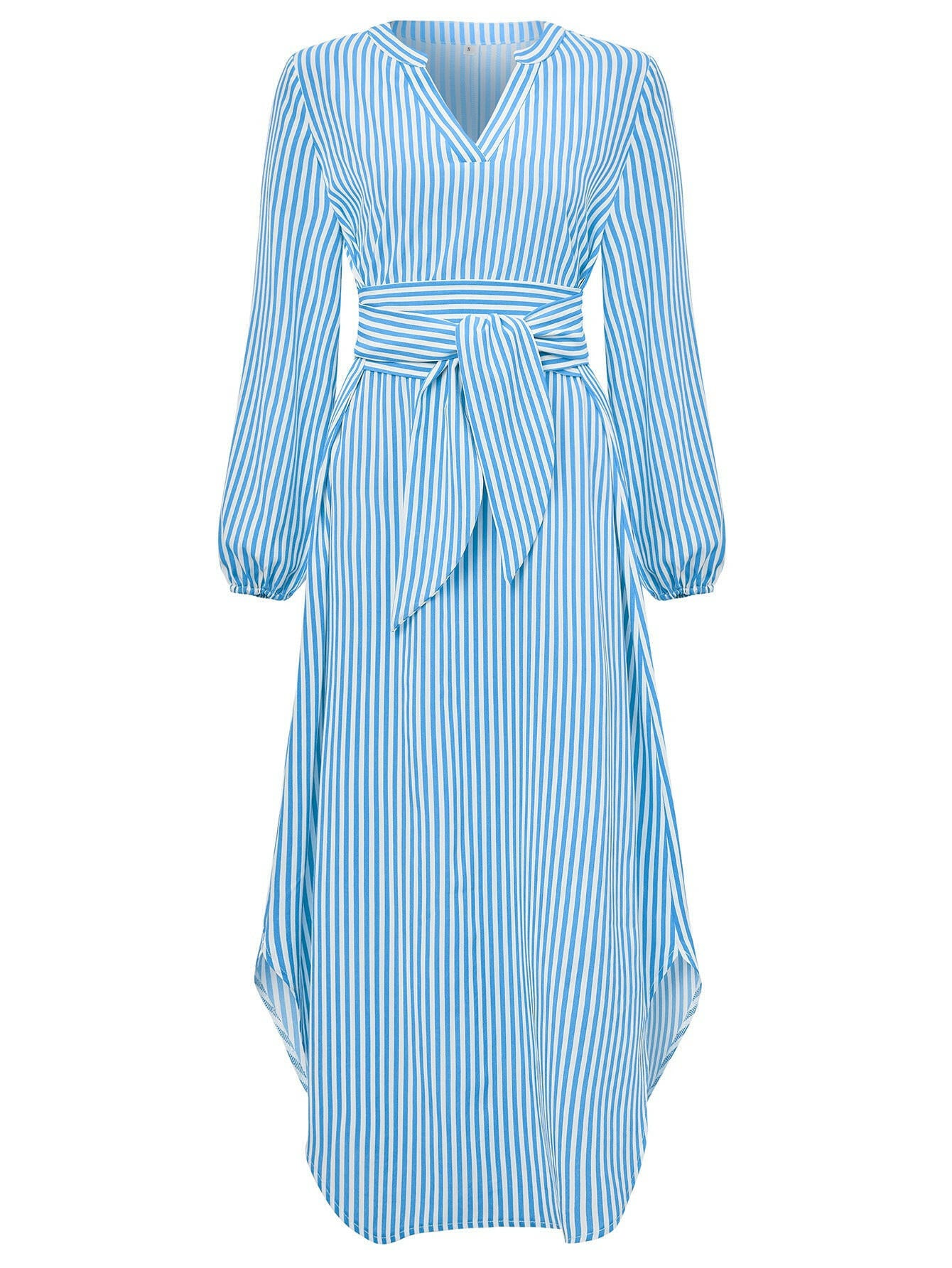 Women's Fashion V-neck Striped Tied Dress