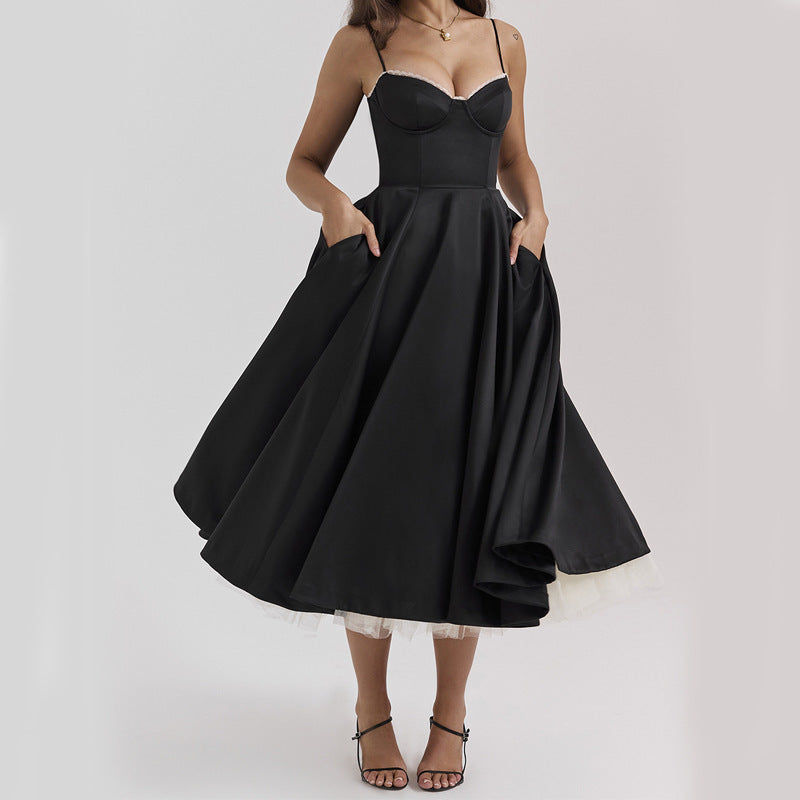 Light Luxury Heavy Industry Slimming Voile Suspender dress