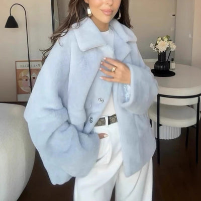 Women’s Furry Lapel Fleece Coat – Winter Jacket