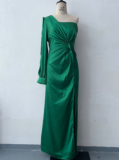 One-Shoulder Split Long Dress – Elegant Socialite Style