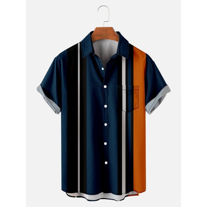 Summer Short Sleeve Shirt Plus Size Striped Creative Men's Shirt