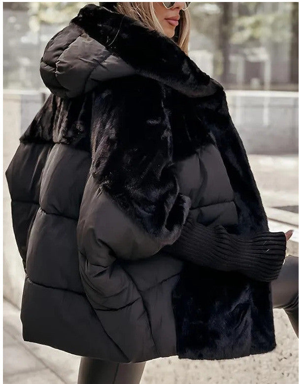 Women’s Hooded Cotton Coat with Faux Fur