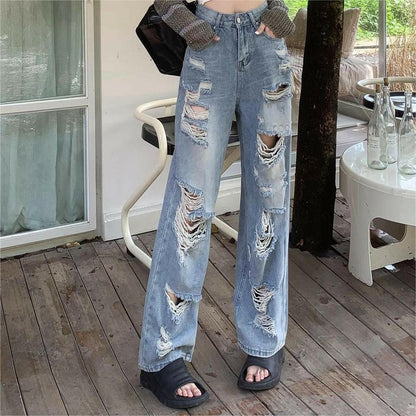 Women's High Street Straight Ripped Jeans