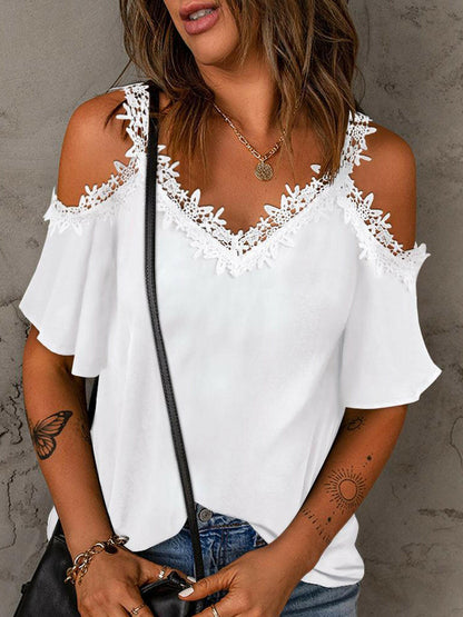 Lace Detail V-Neck Half Sleeve Blouse