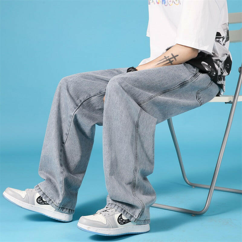 Casual Hip Hop Cargo Denim Pants: Straight Loose