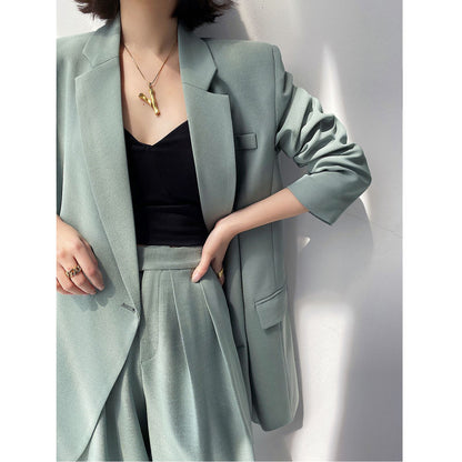 Sage Green Oversized Blazer & Wide-Leg Pants Set