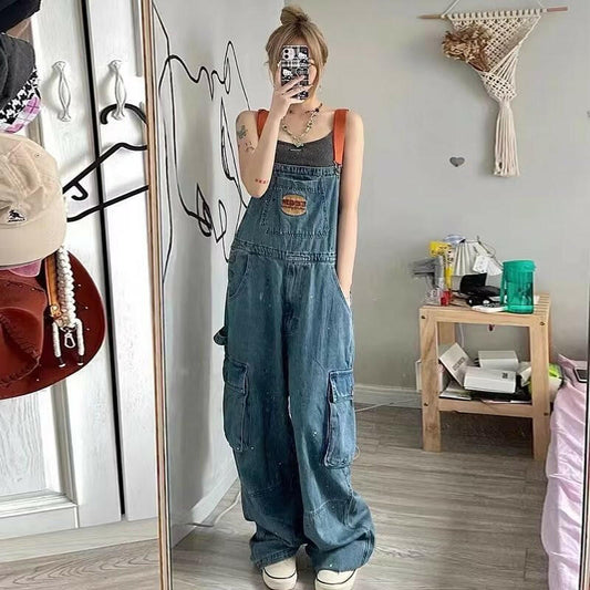 Retro Denim Suspender Pants Women's Overalls Loose