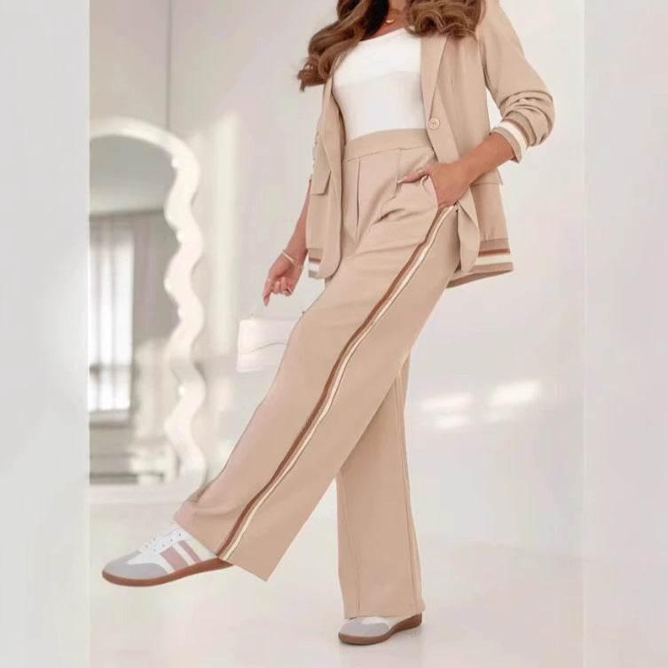 2-Piece Women’s Suit Set – Blazer and High-Waist Wide-Leg Pants