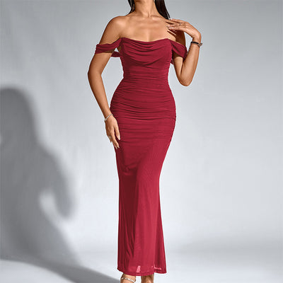 Women's Off-shoulder Skinny Sheath Long Dress