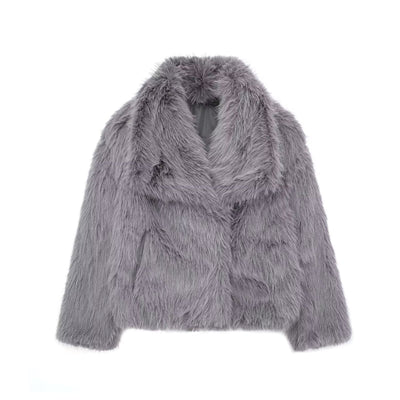 Women’s Warm Plush Lapel Jacket – Winter Outwear