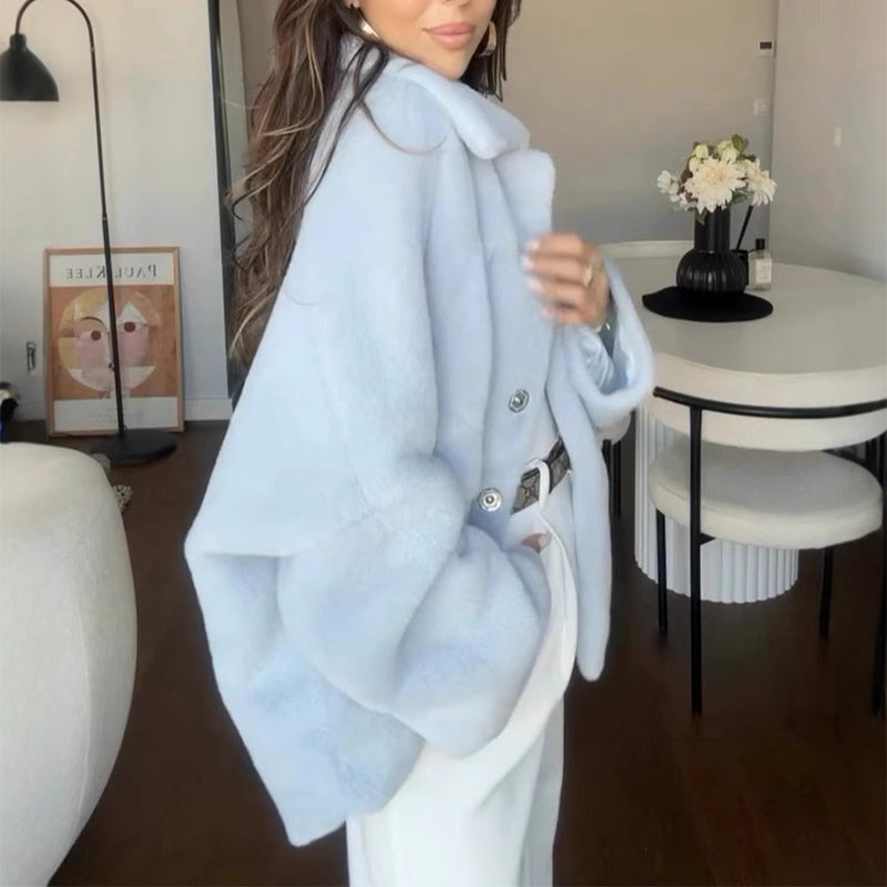 Women’s Furry Lapel Fleece Coat – Winter Jacket