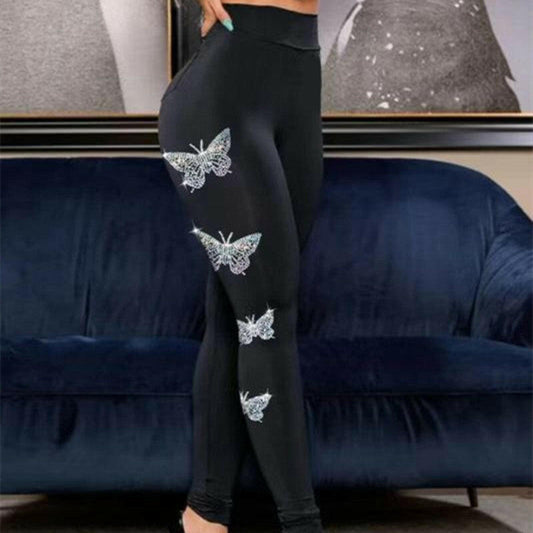 Butterfly Hot Drilling Skinny Tappered Pants