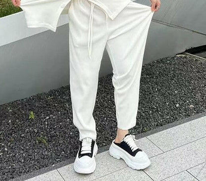 Casual Men's Loose Pleated Texture Shirt and Trousers Two-Piece Set