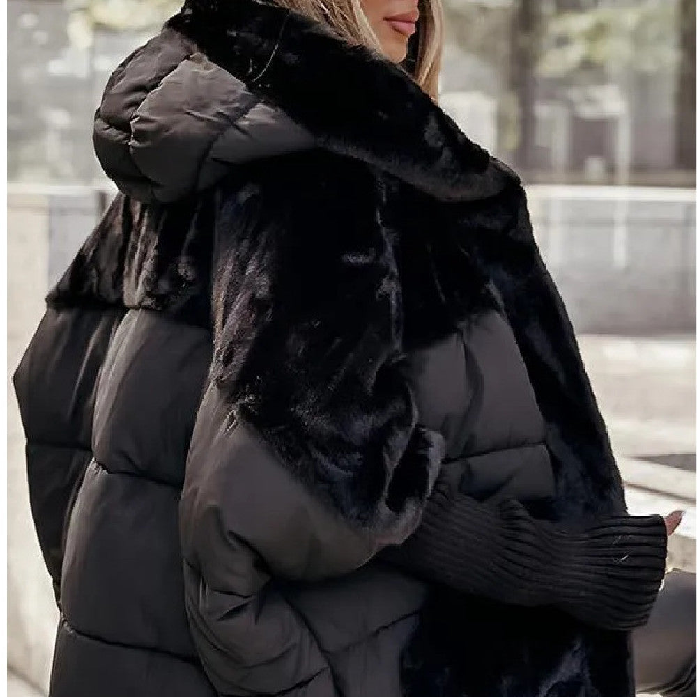 Women’s Hooded Cotton Coat with Faux Fur