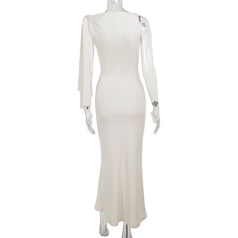 One-shoulder Ribbon Long Dress Ins Fashion Slim Sleeveless Dresses