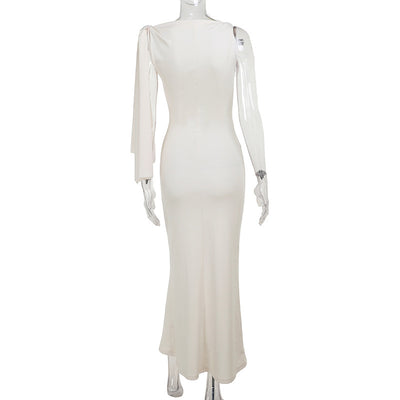 One-shoulder Ribbon Long Dress Ins Fashion Slim Sleeveless Dresses