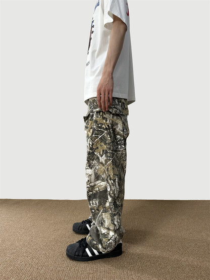 Loose Straight Camouflage Overalls - Worn Look