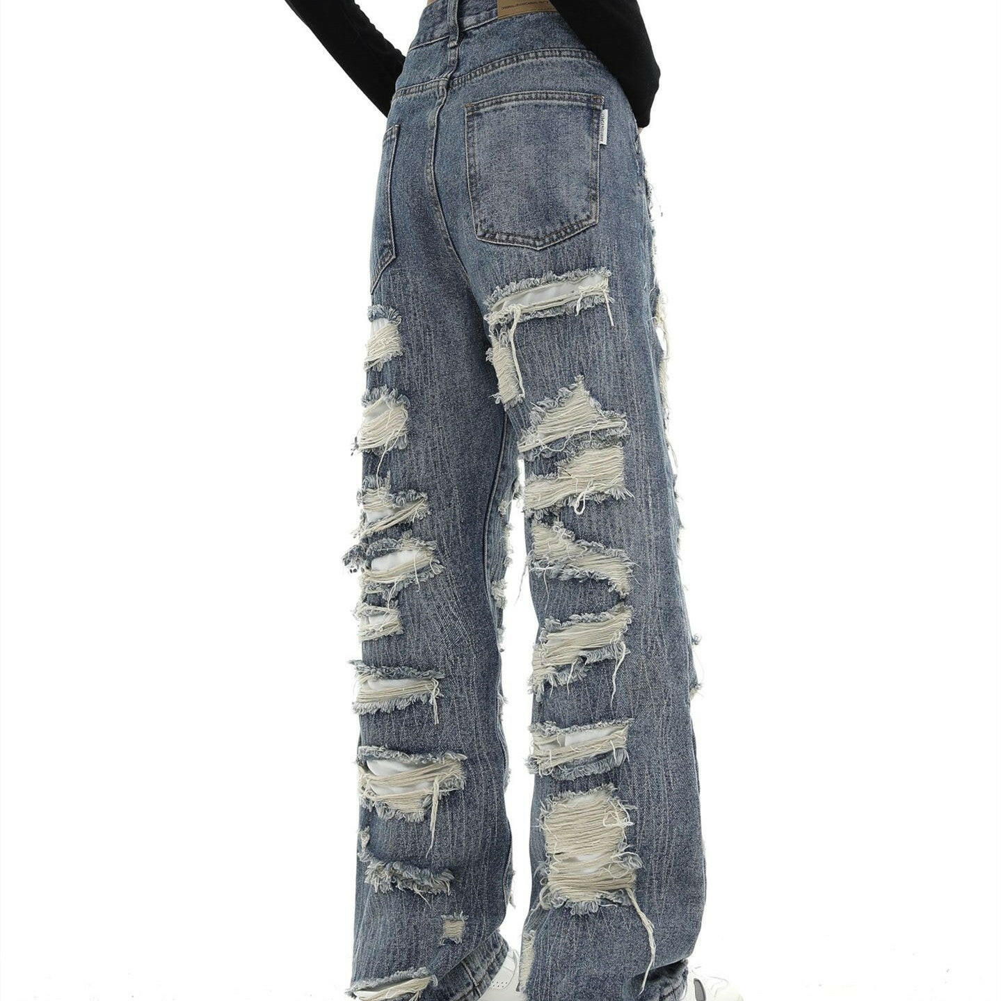 Fashion Ripped Straight Denim Trousers