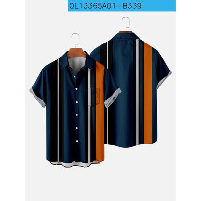 Summer Short Sleeve Shirt Plus Size Striped Creative Men's Shirt