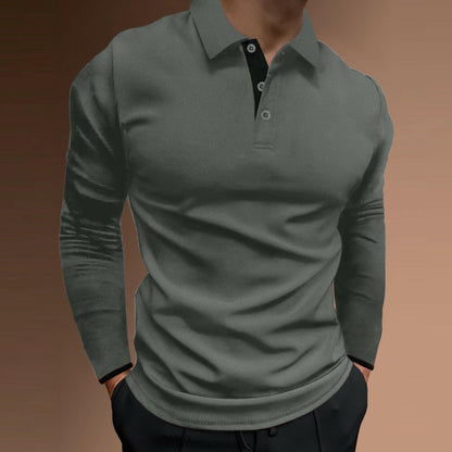 Men's Casual Stand Collar Stretch Vertical Stripe Long Sleeve