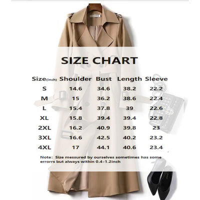 Women's Classic Trench Coat, Solid Color Long Sleeve Belted Mid-Length Jacket