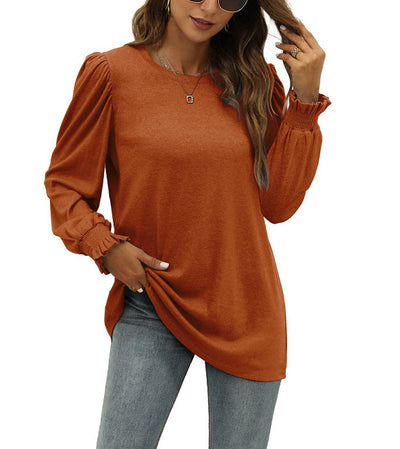 Round Neck Puff Sleeve Long Women's Clothing Top