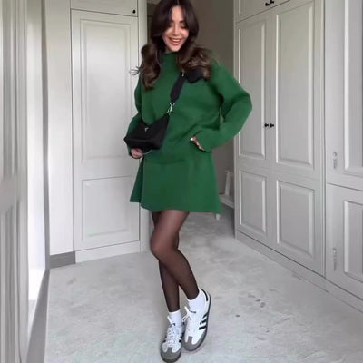 2-Piece Knit Sweater Skirt Set for Women – Long Sleeve Top & High-Waist Mini Skirt