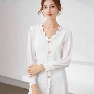 Women's New V-neck Mid-length Chiffon Stitching Skirt Is Sweet