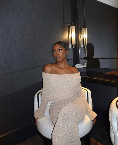 New One-shoulder Knitted Long-sleeved Dress