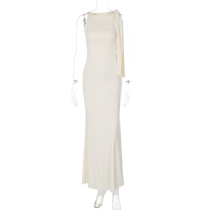 One-shoulder Ribbon Long Dress Ins Fashion Slim Sleeveless Dresses