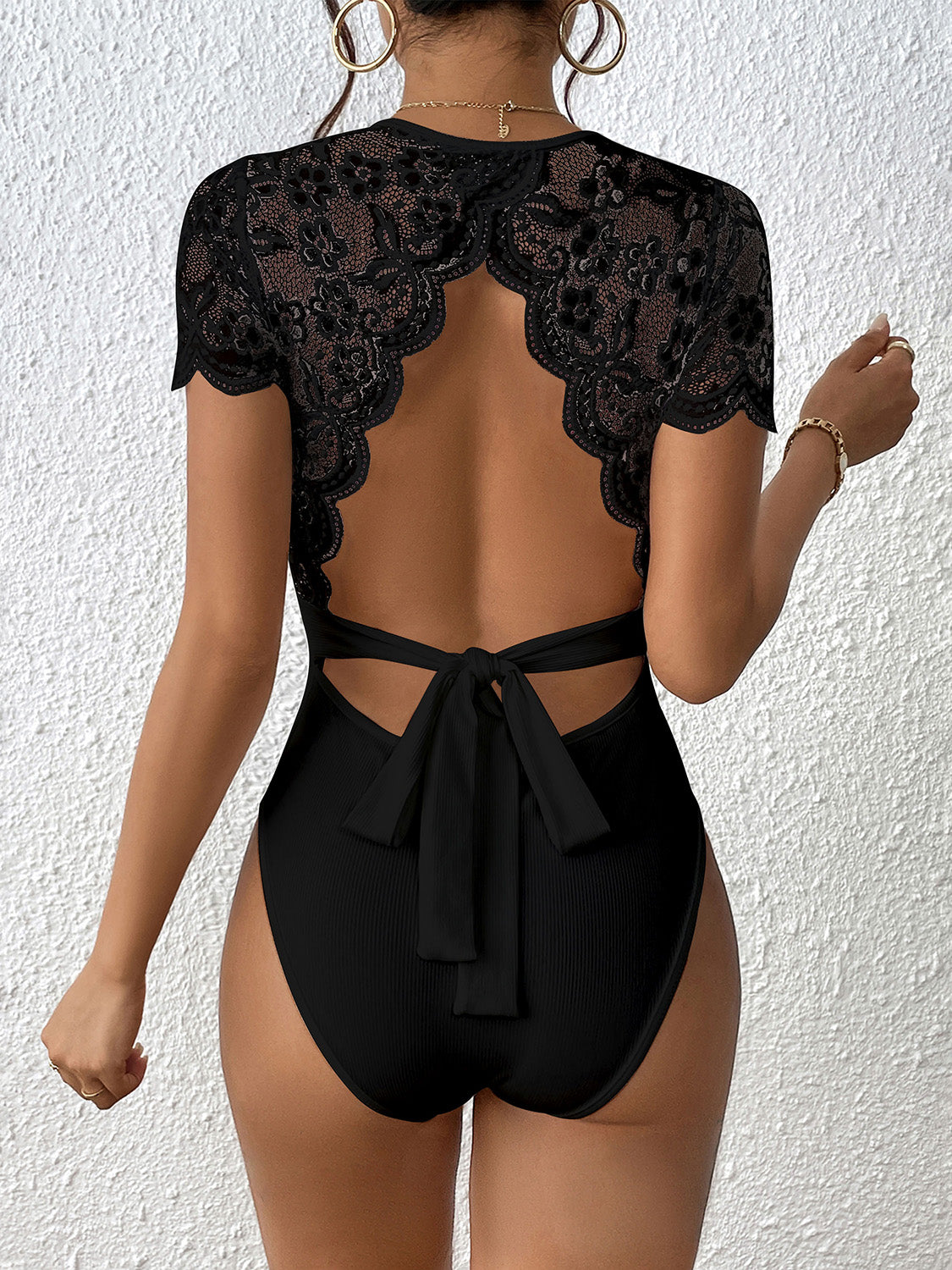 Lace Backless Round Neck Bodysuit