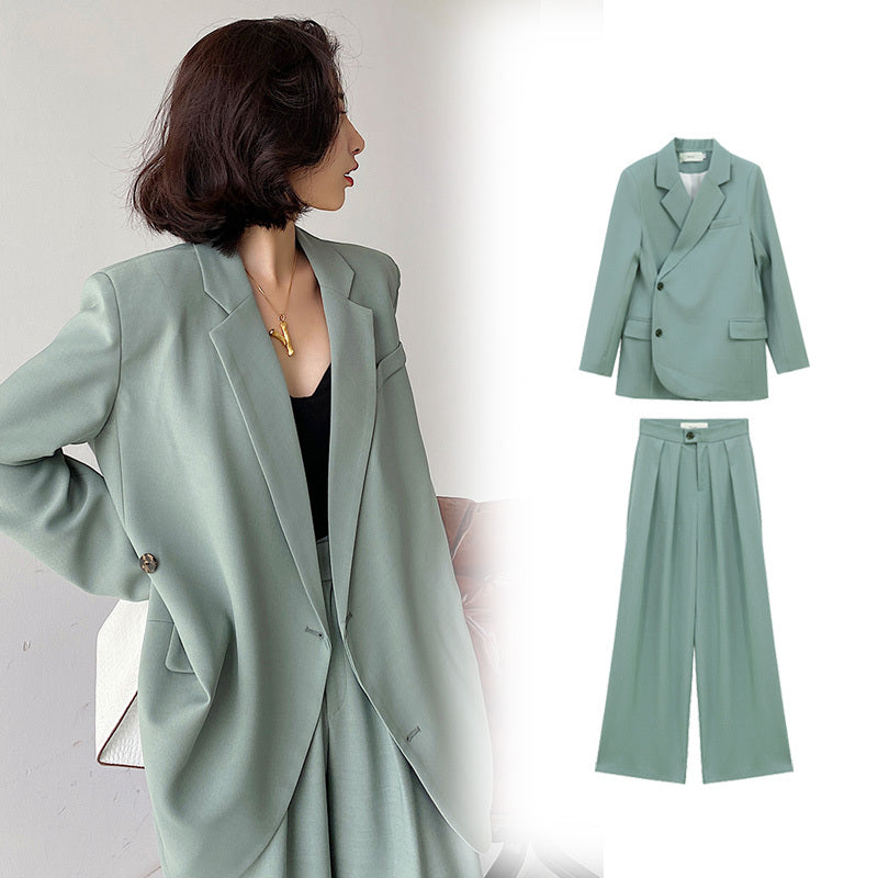 Sage Green Oversized Blazer & Wide-Leg Pants Set