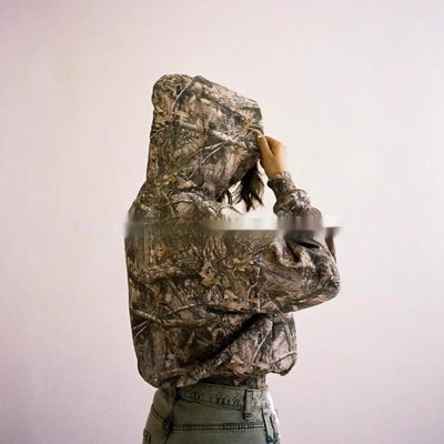 Camouflage Pattern Hoodie Long-sleeved Sweater For Women