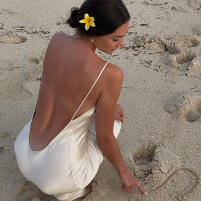 Women's Casual Backless Satin Dress With Temperament