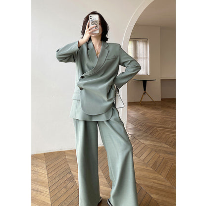 Sage Green Oversized Blazer & Wide-Leg Pants Set