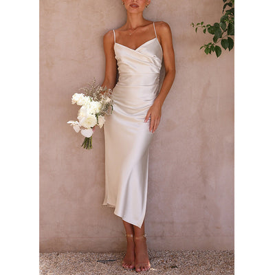 Sleeveless V-neck Pullover Dress Solid Color