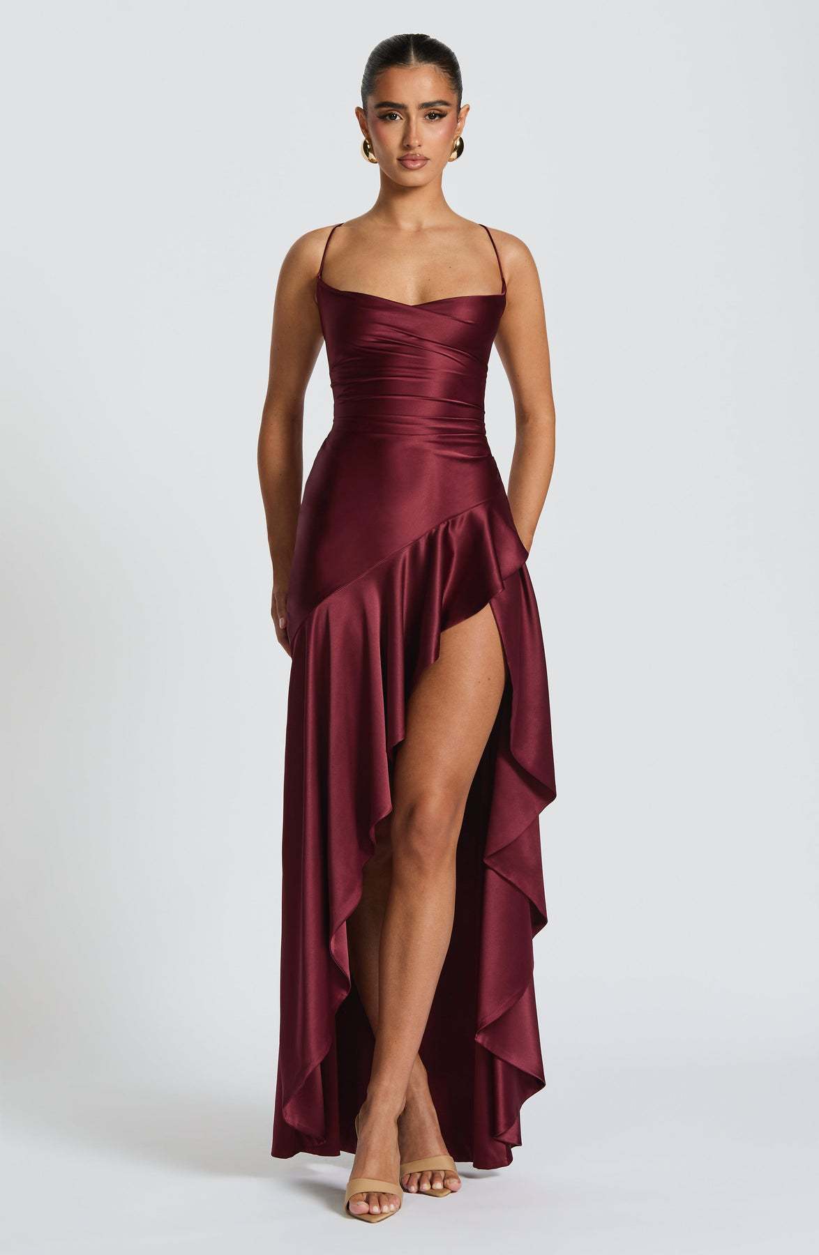 Backless Ruffles Irregular Evening Party Maxi Dress