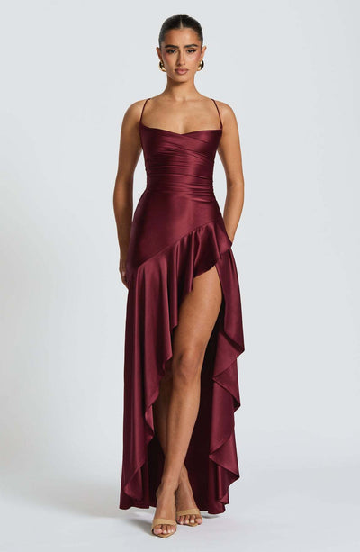 Backless Ruffles Irregular Evening Party Maxi Dress