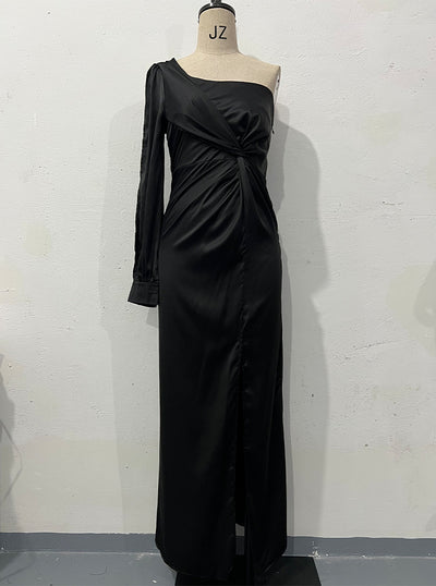 One-Shoulder Split Long Dress – Elegant Socialite Style