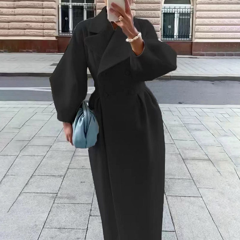 Women's Classic Winter Long Coat Double-Breasted Belted Trench