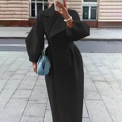 Women's Classic Winter Long Coat Double-Breasted Belted Trench