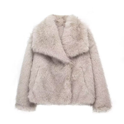 Women’s Warm Plush Lapel Jacket – Winter Outwear