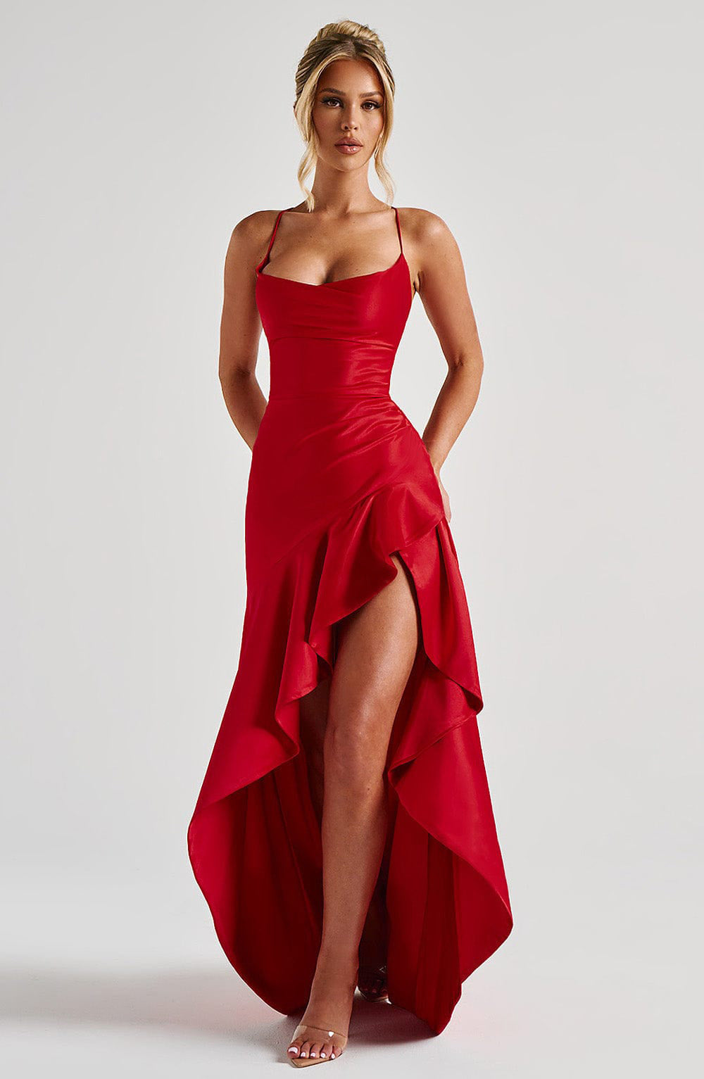 Backless Ruffles Irregular Evening Party Maxi Dress