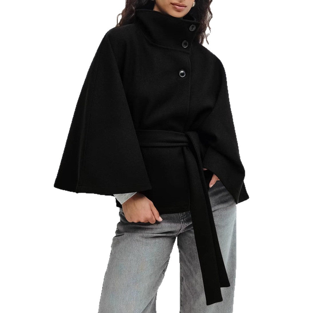 Women’s Belted High Neck Batwing Coat