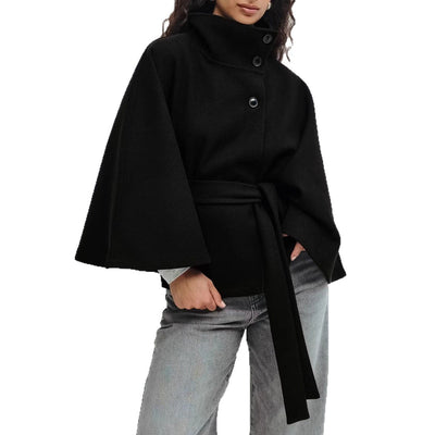 Women’s Belted High Neck Batwing Coat