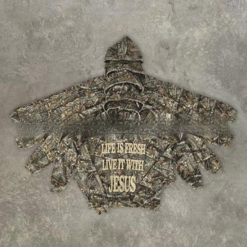 Camouflage Pattern Hoodie Long-sleeved Sweater For Women